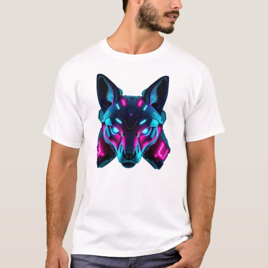 Neon Robotic Fox Face Art T-shirt (Voorkant)