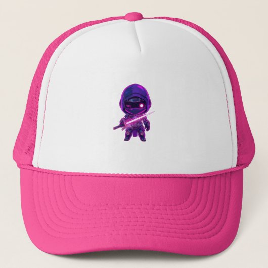 Neon Robotic Ninja - Schattigee Cyberpunk-stijl pe Trucker Pet (Voorkant)