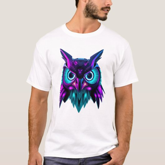 Neon Robotic Owl Face Art T-shirt (Voorkant)