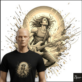 Neon Rock Guitarist Jumping Paint Splatter T-shirt