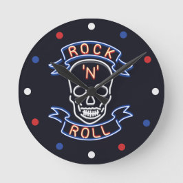 Neon Rock N Roll Skull Red Blue Wall klok