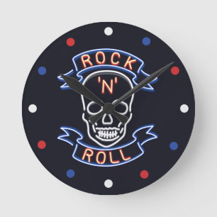 Neon Rock N Roll Skull Red Blue Wall klok