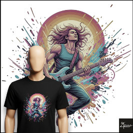 Neon Rockgitarist Springende Verfspatten T-shirt