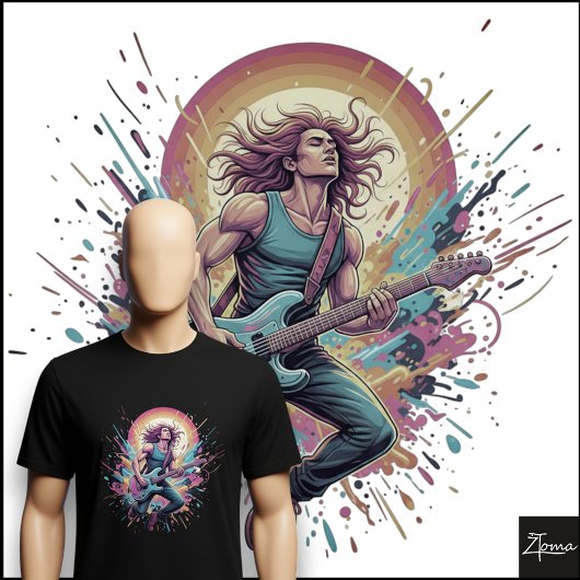 Neon Rockgitarist Springende Verfspatten T-shirt