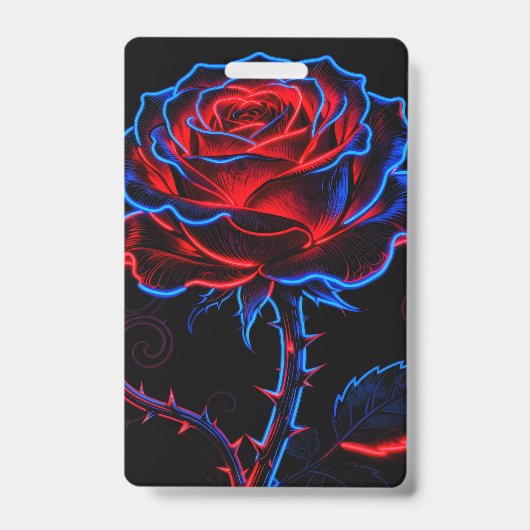 Neon Rode Blauwe Roos Gloeiende Badge (Voorzijde)
