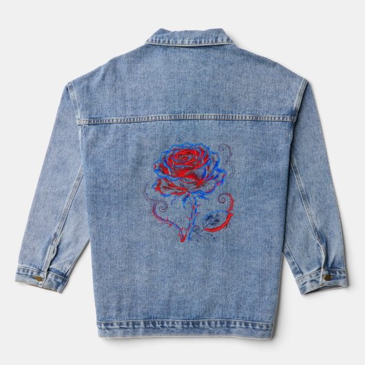 Neon Rode Blauwe Roos Glow Jas Denim Jacket (Achterkant)