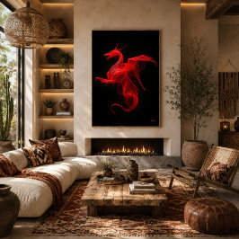Neon Rode Draak Kwantumstroom Poster