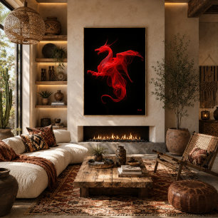 Neon Rode Draak Kwantumstroom Poster