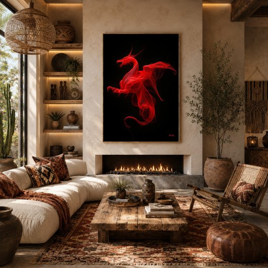 Neon Rode Draak Kwantumstroom Poster