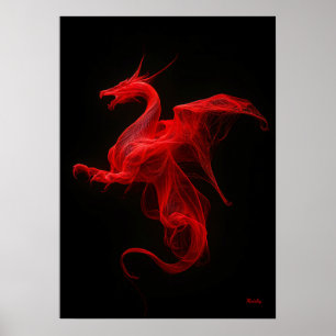 Neon Rode Draak Kwantumstroom Poster