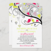 Neon rode en gele grillige lovebirds bruiloft kaart (Voorkant / Achterkant)