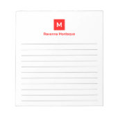 Neon Rode Moderne Gelinieerde Chic Trendy Monogram Notitieblok (Voorkant)