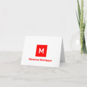 Neon Rode Moderne Monogram Naam Personalized  Notitiekaartje (Voorkant)