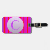 Neon rode strepen in paarse met aangepaste monogra bagagelabel (Voorkant horizontaal)