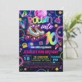 Neon Roller Schaats 10e verjaardag Uitnodiging (Staand voorkant)