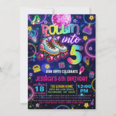 Neon Roller Schaats 5e verjaardag Uitnodiging (Voorkant)