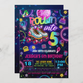 Neon Roller Schaats 5e verjaardag Uitnodiging (Voorkant / Achterkant)