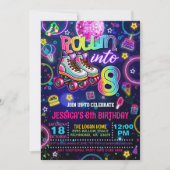 Neon Roller Schaats 8e verjaardag Uitnodiging (Voorkant)