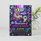 Neon Roller Schaats 9e verjaardag Uitnodiging (Staand voorkant)