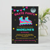 Neon Roller Schaats Chalkboard Disco Stars Birthda Kaart (Staand voorkant)