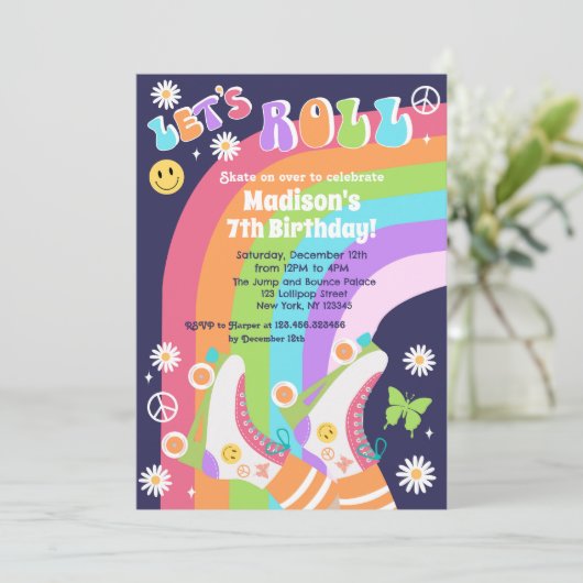 Neon Roller Schaats Groovy Birthday Kaart (Staand voorkant)