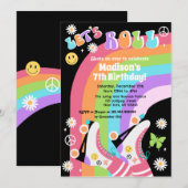 Neon Roller Schaats Groovy Birthday Kaart (Voorkant / Achterkant)