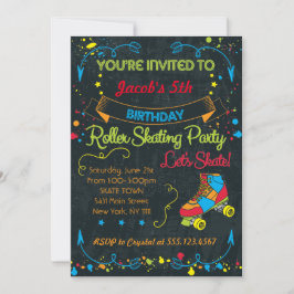 Neon Roller Schaats Party Invitation Kaart