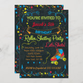 Neon Roller Schaats Party Invitation Kaart (Voorkant / Achterkant)