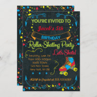 Neon Roller Schaats Party Invitation