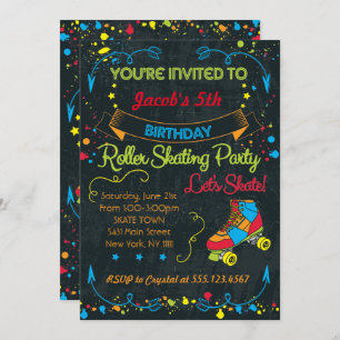 Neon Roller Schaats Party Invitation Kaart