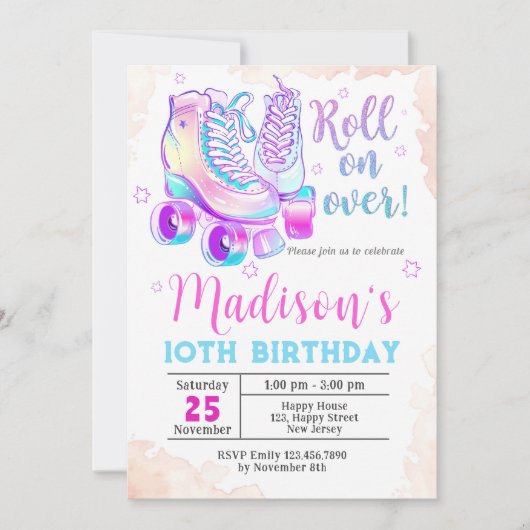 Neon Roller-schaats Verjaardagsuitnodiging Kaart (Voorkant)