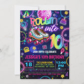 Neon Roller Skate 10e verjaardagsuitnodiging Kaart (Voorkant)