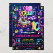 Neon Roller Skate 10e verjaardagsuitnodiging Kaart (Voorkant / Achterkant)