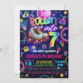 Neon Roller Skate 7th Birthday Invitation Kaart (Voorkant)