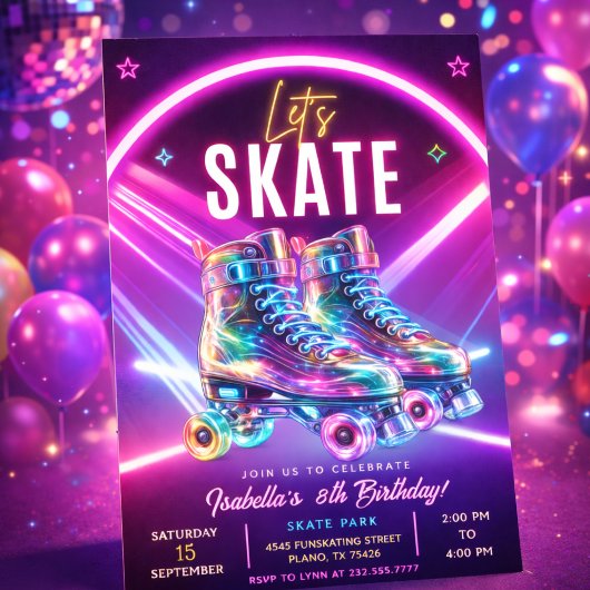 Neon Roller Skate Birthday Kaart