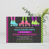 Neon Roller Skating Invitation Kaart (Staand voorkant)
