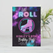 Neon Roller Skating Invitation | SCHAATS Kaart (Staand voorkant)