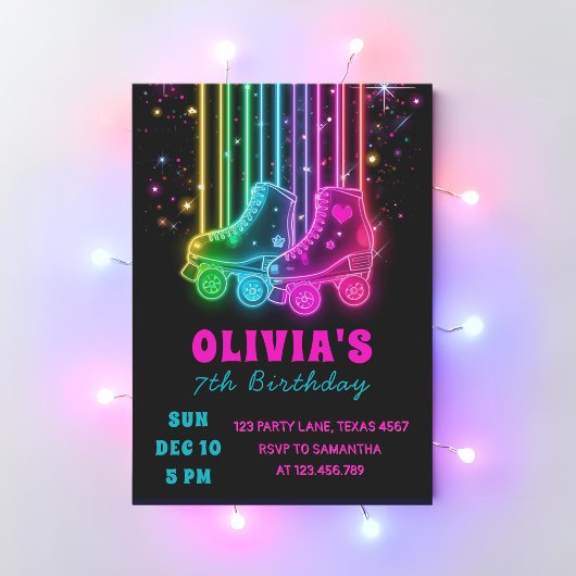Neon Roller Skating Verjaardag | Glow Feest Kaart