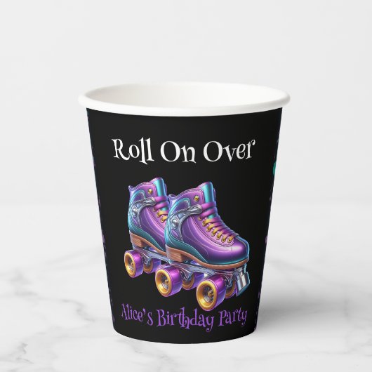 Neon Rollerskate Verjaardagsfeest Custom Papieren Bekers (Voorkant)