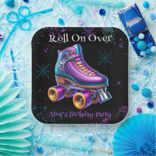 Neon Rollerskate Verjaardagsfeest Custom Papieren Bordje (Feest)