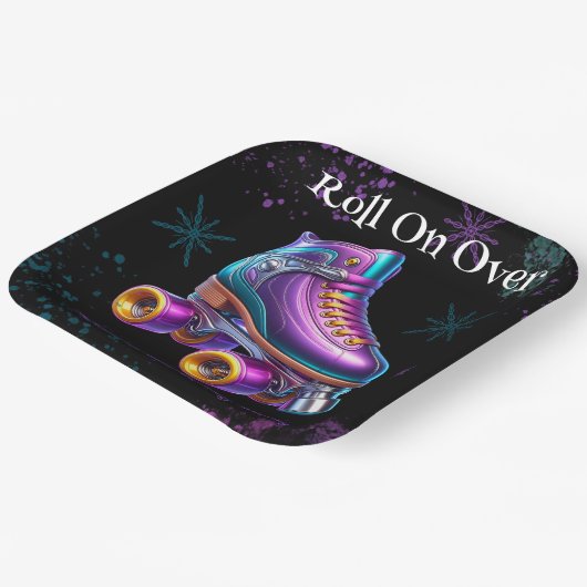 Neon Rollerskate Verjaardagsfeest Custom Papieren Bordje (Gebogen)