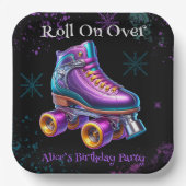 Neon Rollerskate Verjaardagsfeest Custom Papieren Bordje (Voorkant)