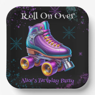 Neon Rollerskate Verjaardagsfeest Custom Papieren Bordje