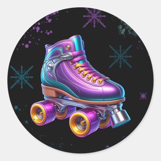 Neon Rollerskate verjaardagsfeestje Ronde Sticker (Voorkant)