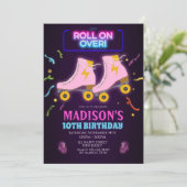Neon Rollerskaten Verjaardagsuitnodiging Kaart (Staand voorkant)