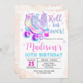 Neon Rollerskating Birthday Uitnodiging (Voorkant / Achterkant)