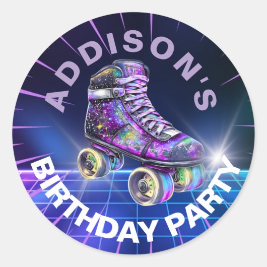 Neon Rolschaatspartij Ronde Sticker (Voorkant)