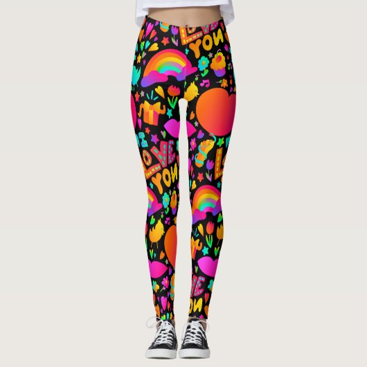 Neon romantisch patroon leggings (Voorkant)