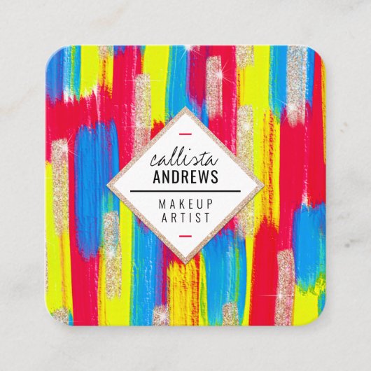 Neon Rood Blauw Geel Goud Glitter Paint Make-up Vierkante Visitekaartje (Voorkant)
