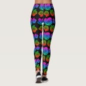 Neon roos patroon zwarte leggings (Achterkant)
